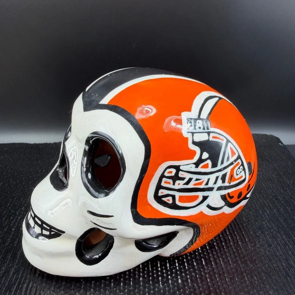 Cleveland Browns Sugar Skull Day‎ of the Dead Ceramic Figurine Orange Brown 4in